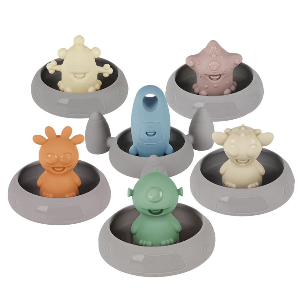 jouets-de-bain-silicone-alien-explorers-haakaa-5-pi-ces-vaisseau image 1