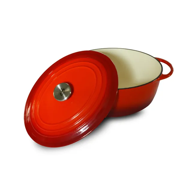 cocotte-en-fonte-ovale-rouge-le-parfait-5-l-avec-couvercle-compatible-induction image 1