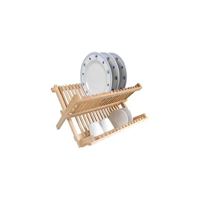 metaltex-gouttoir-vaisselle-en-bois-pliable-2-niveaux-avec-bac-d-gouttage image 1