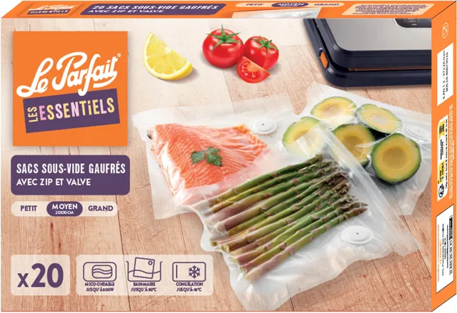 lot-de-20-sacs-sous-vide-le-parfait-avec-valve-r-utilisables-compatibles-machine image 1