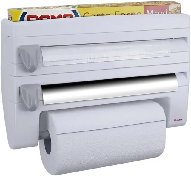 metaltex-roll-n-roll-distributeur-d-essuie-tout-4-en-1-blanc-avec-2-lames image 1