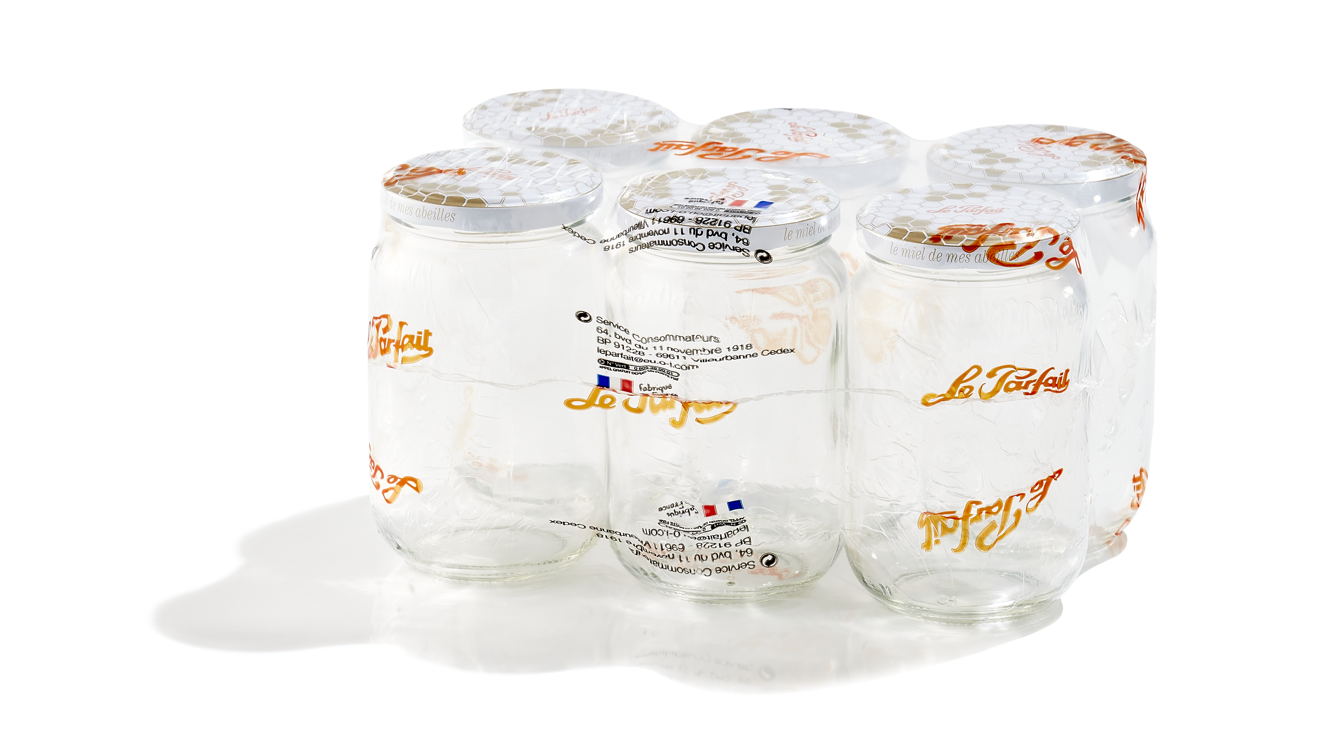 lot-de-6-pots-miel-le-parfait-212-ml-385-ml-750-ml-avec-couvercles-m-tal image 1