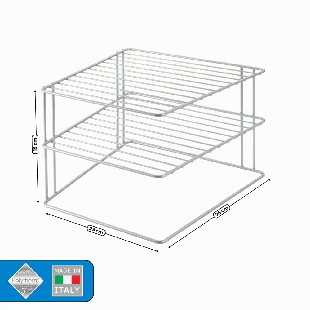 metaltex-palio-porte-assiettes-d-angle-2-niveaux-argent-25-x-25-x-19-5-cm image 2