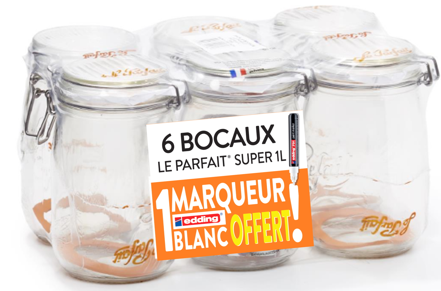 lot-promo-le-parfait-6-bocaux-super-1-l-1-marqueur-blanc-offert image 1