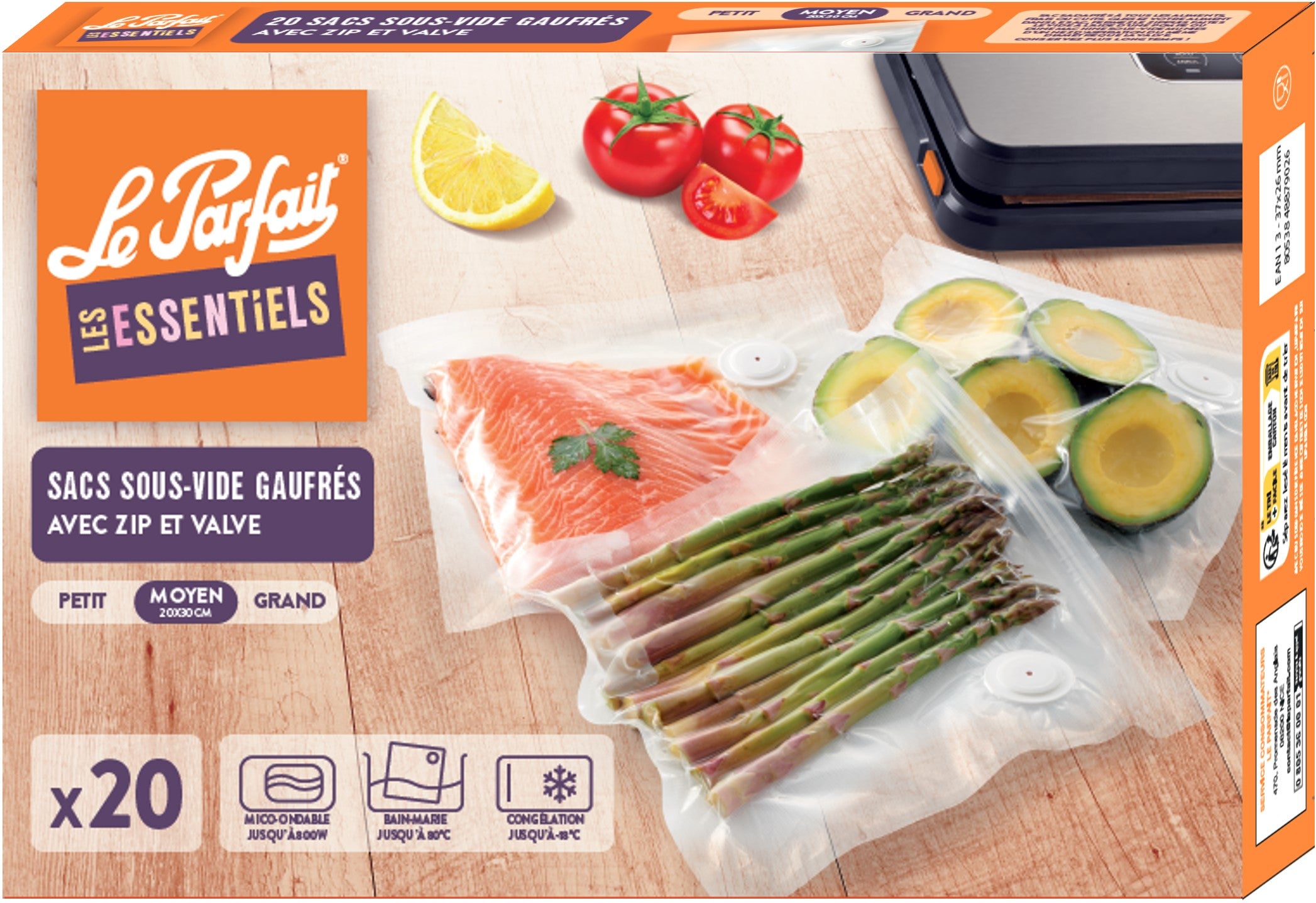 lot-de-20-sacs-sous-vide-le-parfait-avec-valve-r-utilisables-compatibles-machine image 1