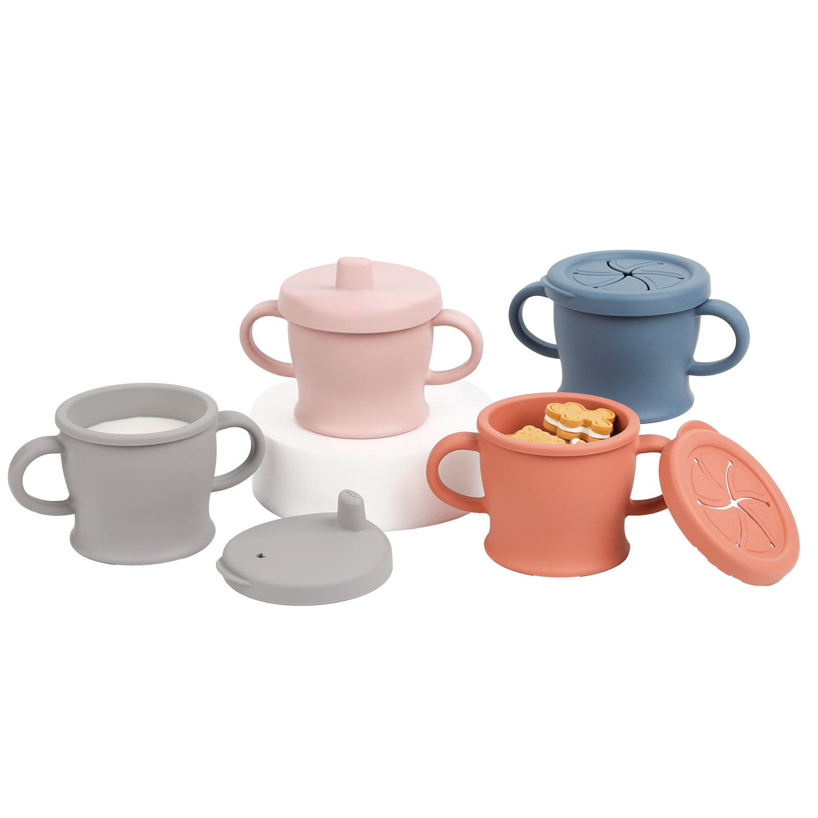 tasse-sip-n-snack-en-silicone-haakaa-avec-couvercles-pour-boire-et-go-ter image 1