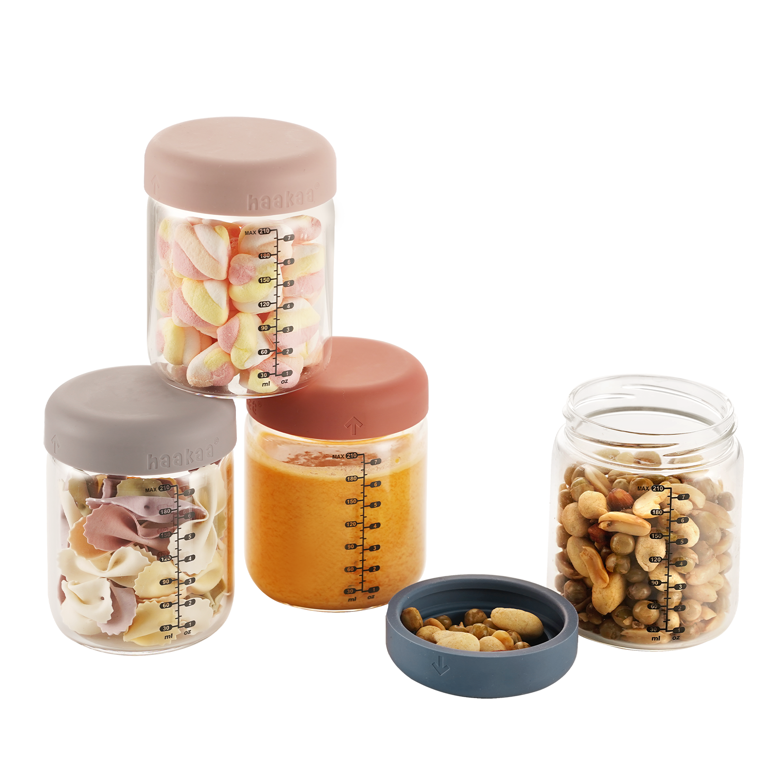 haakaa-lot-de-4-bocaux-en-verre-scell-s-avec-couvercles-silicone-210-ml image 1