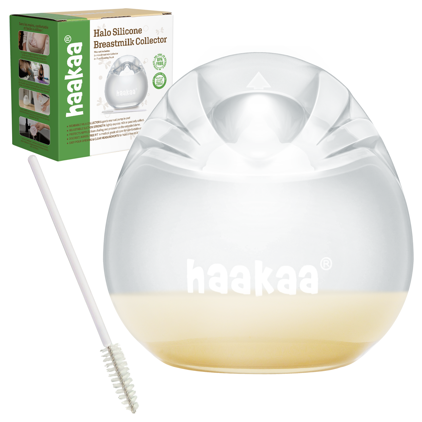 haakaa-collecteur-de-lait-maternel-halo-en-silicone-90-ml-avec-sac-de-rangement image 1