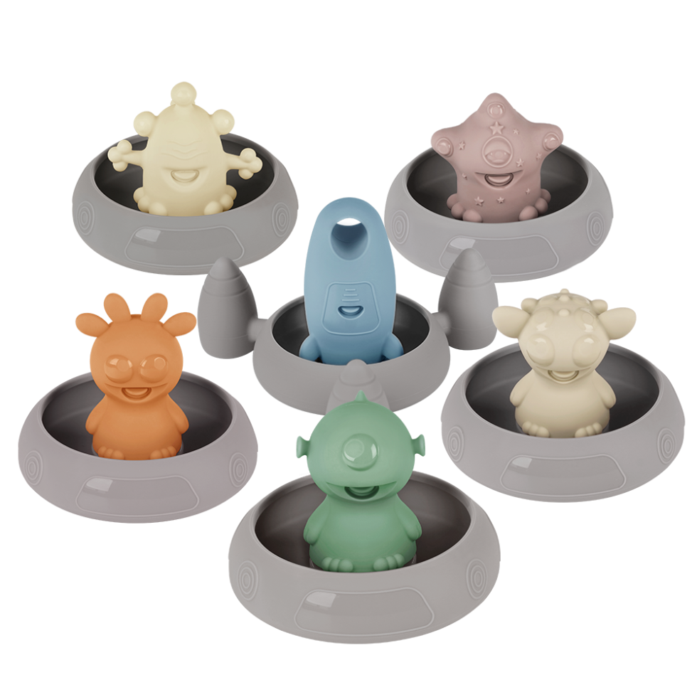 jouets-de-bain-silicone-alien-explorers-haakaa-5-pi-ces-vaisseau image 1
